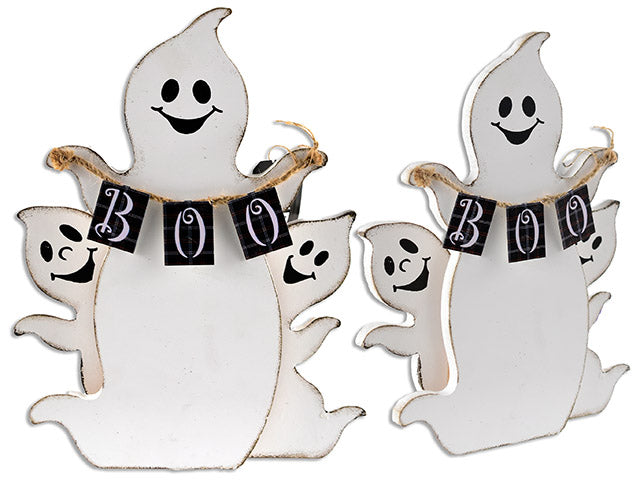 12.75in x 9-3/8in 2-Layered Ghost w/BOO Banner MDF Tabletop Decor. Cht.