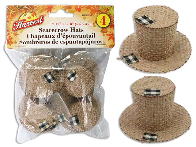 4pk 2.17in x 1.18in Canvas Scarecrow Hats. 2 Asst.Colours. Pbh.