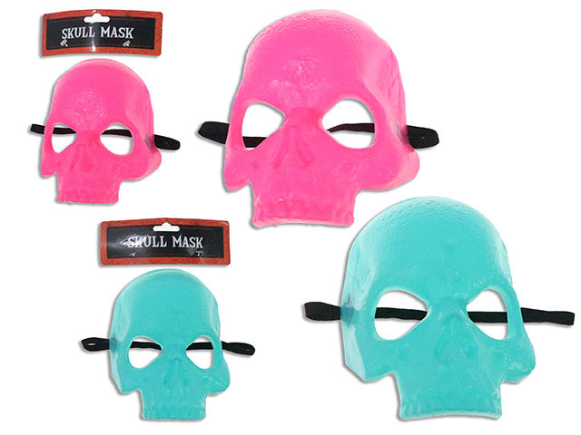 7in(H) x 5-3/8in(W) Adult Neon Skull Half Mask. 2 Asst.Cols: Hot Pink / Teal.