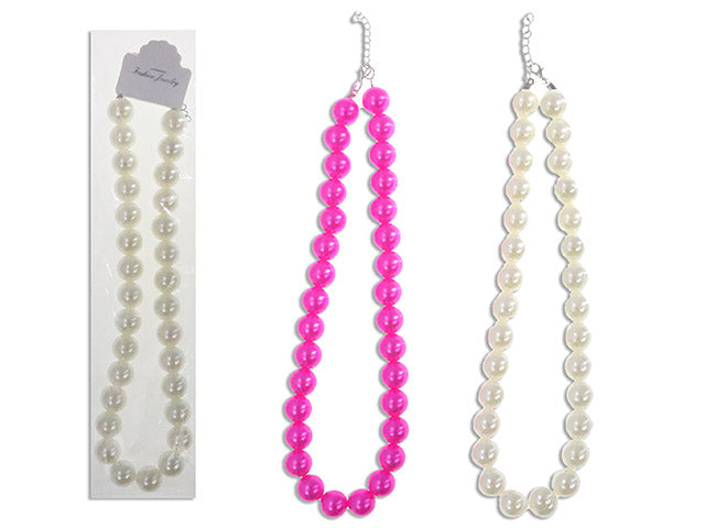 20in Jumbo Pearl Beaded Necklace. 2 Asst.Cols: Pink / White. Pbh.