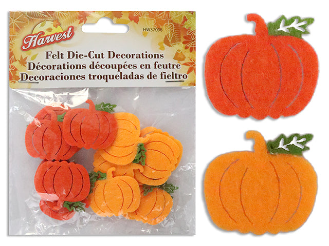 Harvest Felt Die-Cut Decorations. 3 Styles: Squirrel / Pumpkin / Maple Leaf. Pbh.