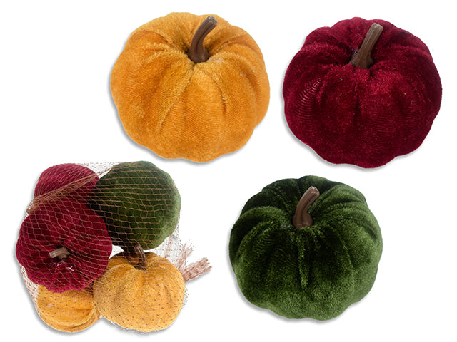 5pcs 2.75in(D) x 2.5in(H) Flocked Pumpkin. Meshbag w/Cht.