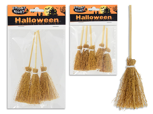 Harvest Decor Straw Broom. 2 Asst: 5pcs 3in / 3pcs 6in. Pbh.