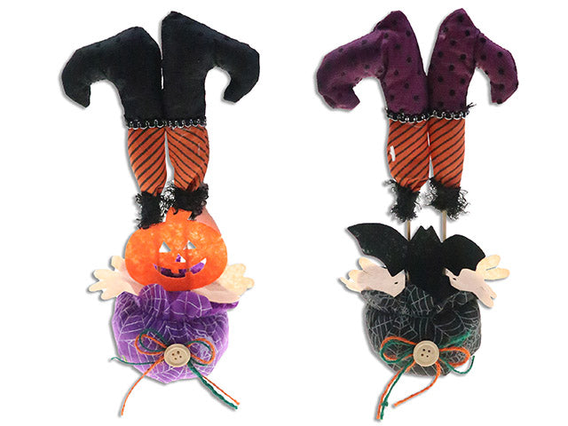 10.25in Hween Fabric Upside Down Witch Legs in Cauldron. 2 Asst.Styles. Cht.