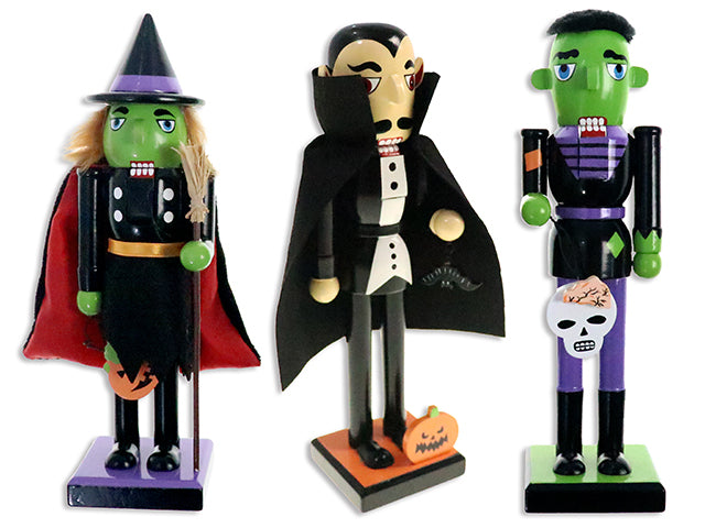 9.45in Hween Character Nutcracker w/Square Base. 3 Asst: Vampire / Frankenstein / Witch. Cht.