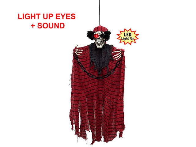 38.6in B/O LED Sound Activated Hanging Prisoner Pirate Skeleton w/Red Eye + Sound. Try-Me. Cht.