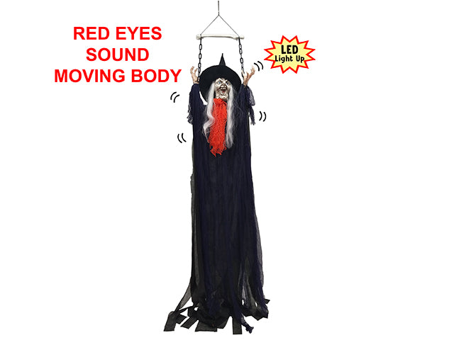 98.5in B/O LED Sound Activated Animated Shaking Witch w/Flashing Red Eyes & Sound. Try-Me. Cht.