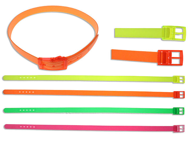 45.8in x 1.4in Adult Neon PVC Belt w/Buckle. 4 Asst.Colours. h/c.