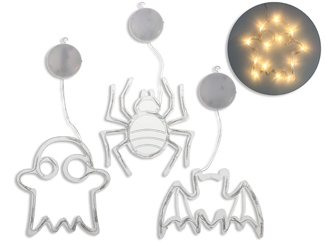 Hween B/O LED Die-Cut Window Decor w/Suction. 3 Asst.Styles. White Box w/Col.Label.