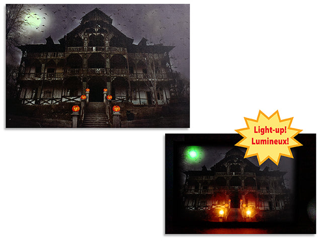 23-5/8in x 15.75in B/O Hween Haunted Scene Canvas Painting.