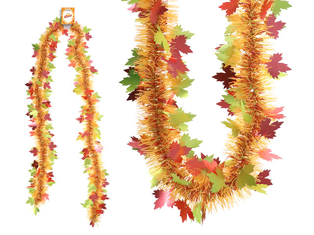 6.5ft x 5ply Matte Multi-Tone Maple Leaf Tinsel Garland. 3-1/8in Tips. h/c.