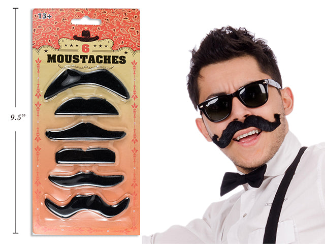 6pcs Assorted Moustaches. b/c.