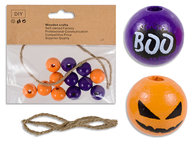 12pk Hween Wooden Beads Assortment. pbh.