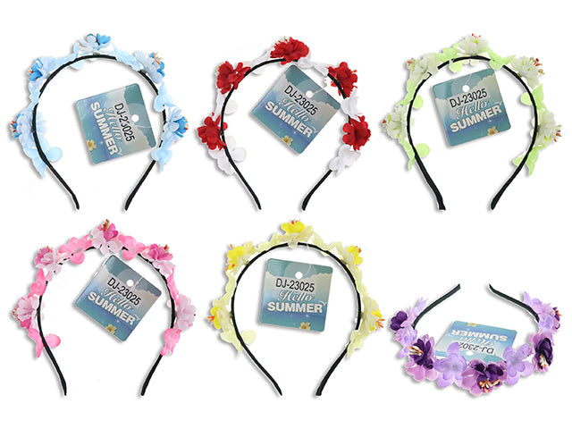 6.5In Luau Flower Headband. 6 Asst.Colours. H/C.