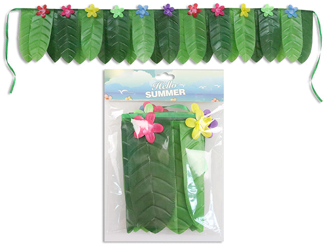 63In Leaf Hula Skirt W/10X Flowers. Incl: 23X Leaves. Pbh.