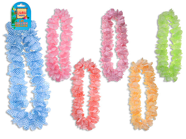 40In Pastel Gingham Luau Flower Leis. 6 Asst.Colours. H/C.