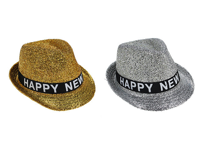 Tinsel Glitter Happy New Year Hat Gold - Silver