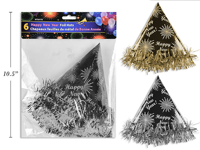 New Year Party Foil Hat With Tinsel 6 Pack