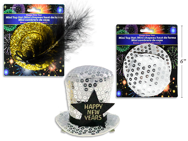 Happy New Year Mini Top Hat / Tinsel Fedora Clip. 2 Asst.Styles. Toc.