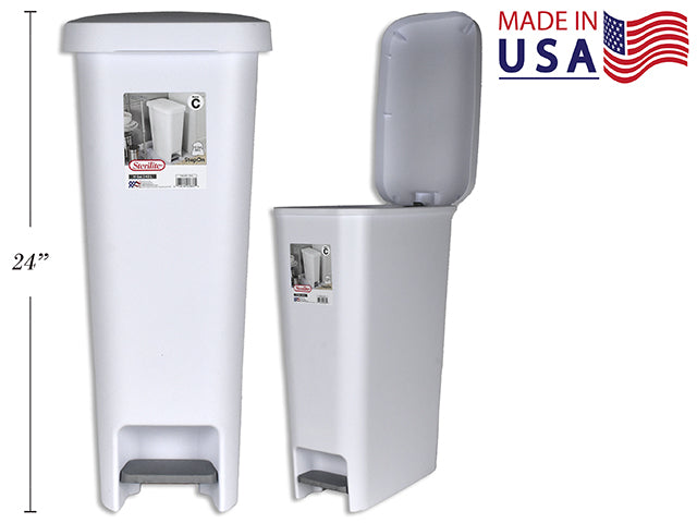 42L Slim Stepon Wastebasket - White 15in(L)x7.5in(W)x24.5in(H)