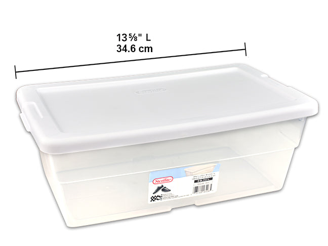 5.7 LITER STORAGE BOX - CLEAR W/ WHITE LID 13 5/8 L X 8 1/4" W X 4 7/"