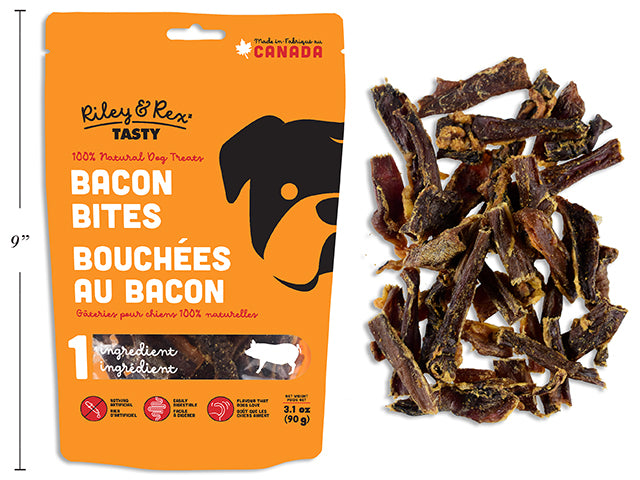 Bacon Mini Bites. 90G. Resealable Peggable Pouch.