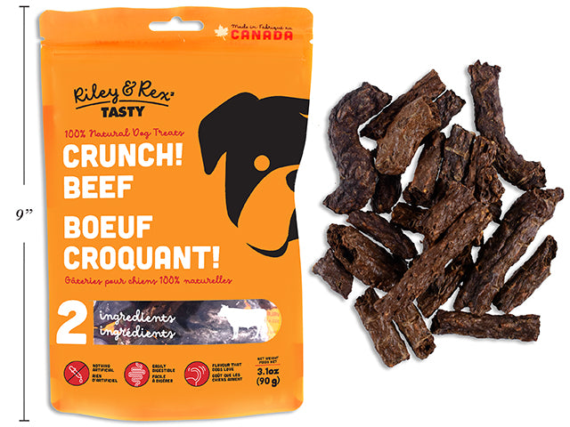 Crunch! Beef. 90G. Resealable Peggable Pouch.