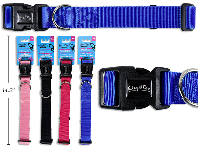 Adjustable Solid Nylon Dog Collar - Extra Large. 1.25In Width. 4 Asst.Colours. T.O.C.