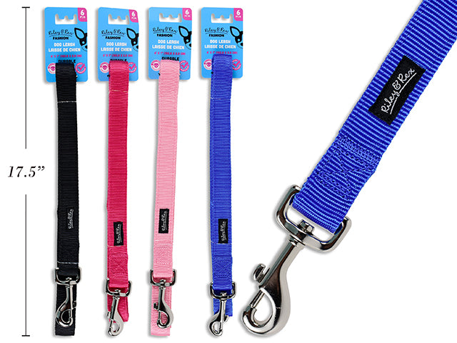 6Ft X 1In Solid Nylon Dog Leash W/Double Webbing. 4 Asst.Colours. T.O.C.