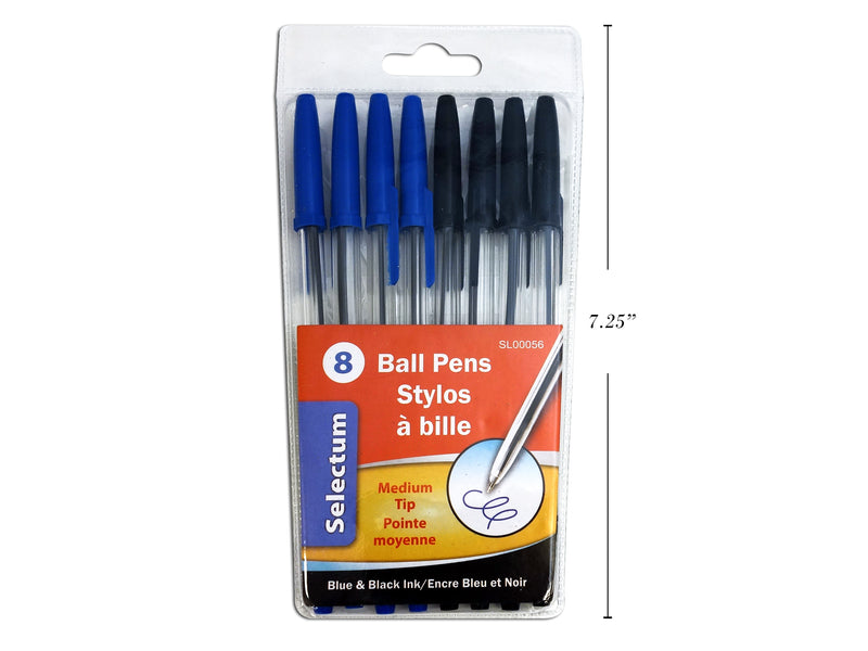 8 Pk Ball Pens  Black And Blue Ink  Medium Tip