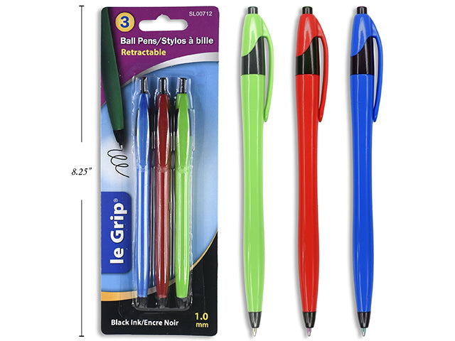 Black Ink Ball Pens With Grip 4 Pack