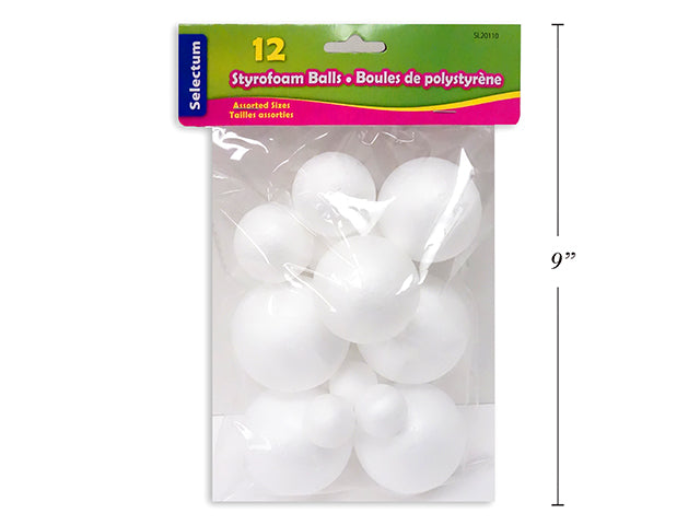 Assorted Size Styrofoam Balls 12 Pack