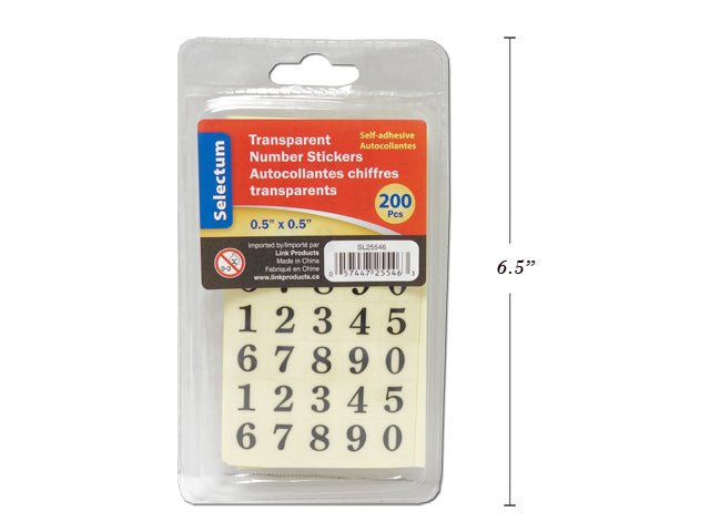 Transparent Numbers Black 200 Pack