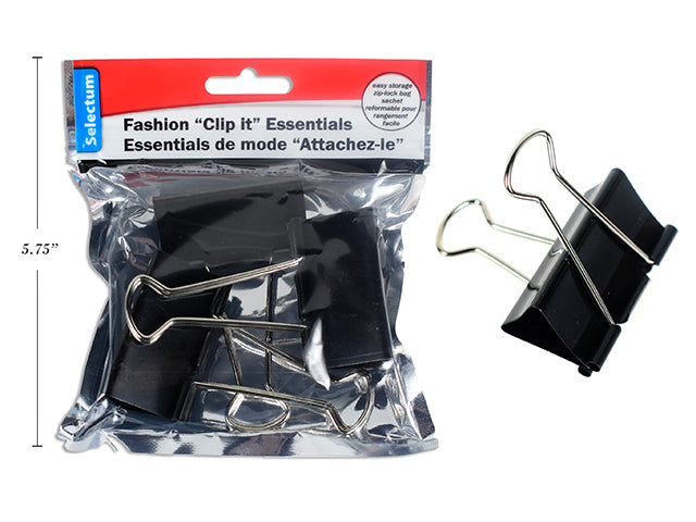 Black Binder Clips In Zip Bag 3 Pack