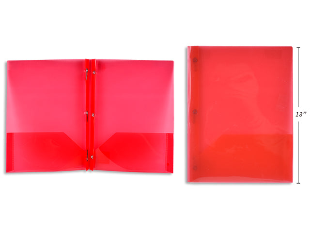 Red Plastic Portfolio With Prongs And 2 Pockets