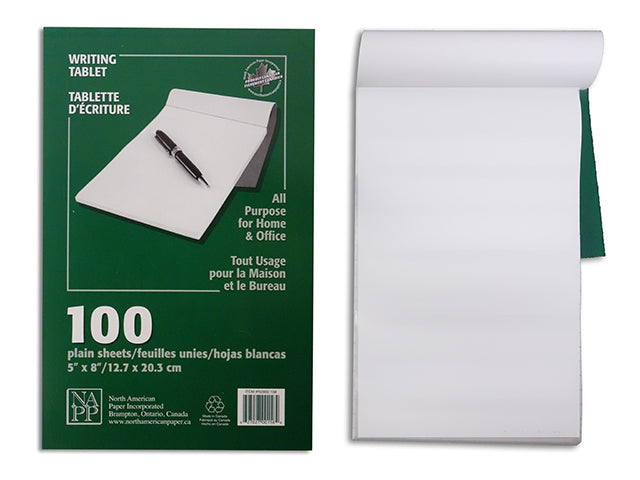 Writing Tablet 100 Plain White Sheets