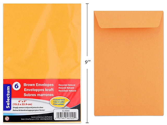 Peel And Seal Kraft Envelopes 6 Pack Small