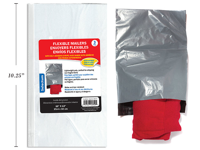 Poly Flexible Mailers 10X13" (25.4X33Cm) 3Pc/Pkg With Self-Adhesive Stripe ( Couriour Bag Style )