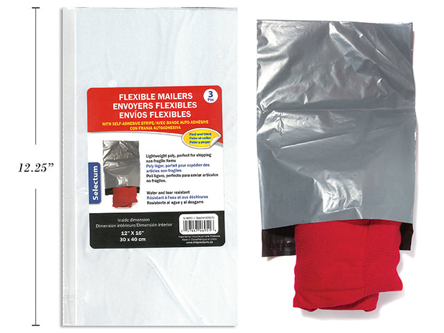 Poly Flexible Mailers 12"X16" (30X40Cm) 3 Pc/Pkg With Self-Adhesive Stripe ( Couriour Bag Style )