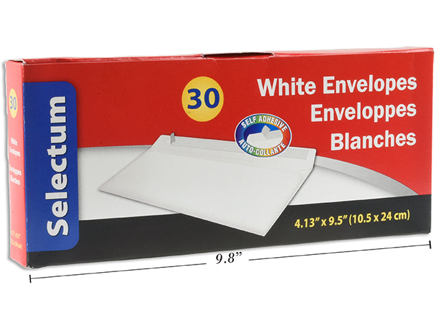 PEEL & SEAL WHITE ENVELOPES 4.13X9.5 30/BOX"