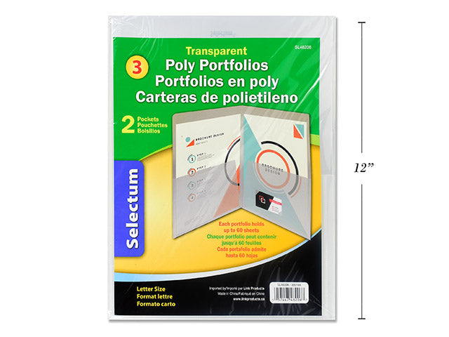 2 Pocket Poly Clear Portfolios 3 Pack