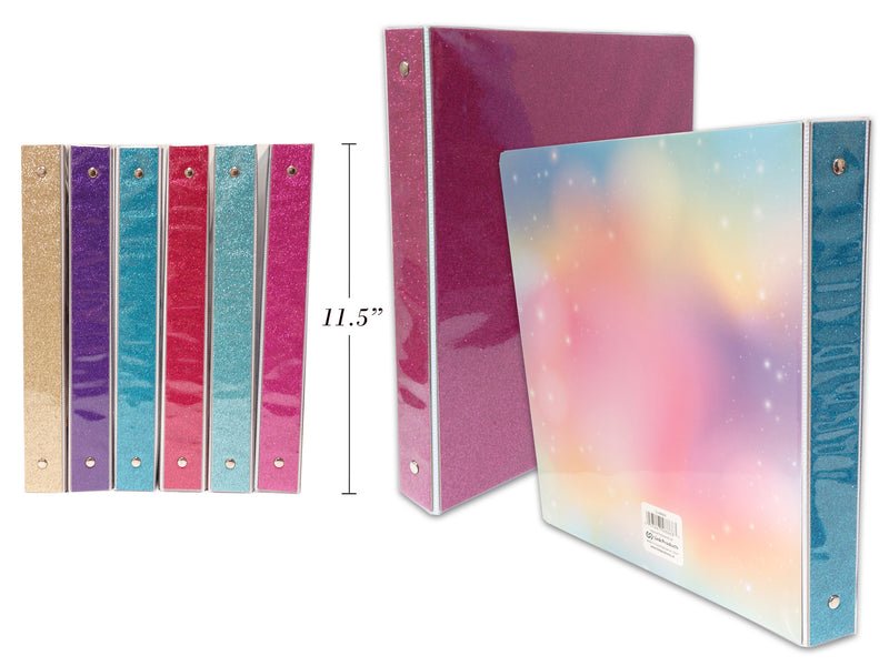 1" Hard Cover 3 Binder "Bling Bling" Asst Colors With Inner Pockets  Booster (1.6Mm Board)