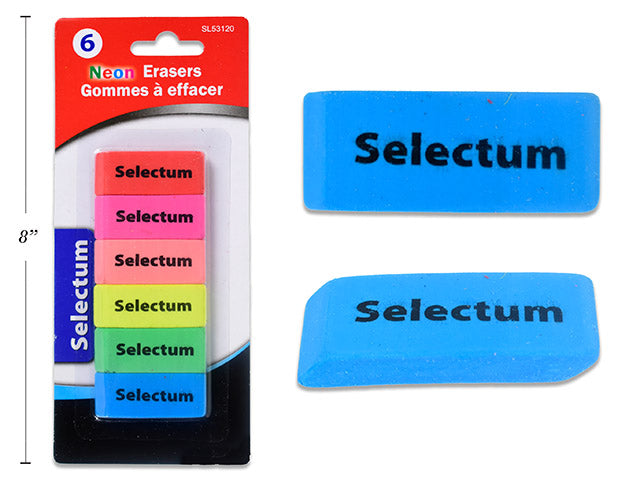 Neon Color Rubber Erasers 6 Pack