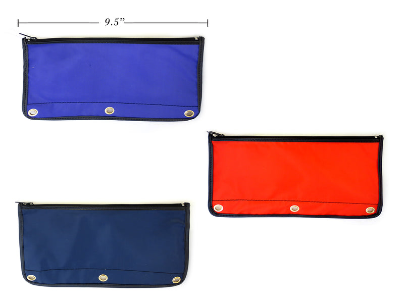 3 Hole Pencil Case 9.5 X6"  3 Assorted Colours