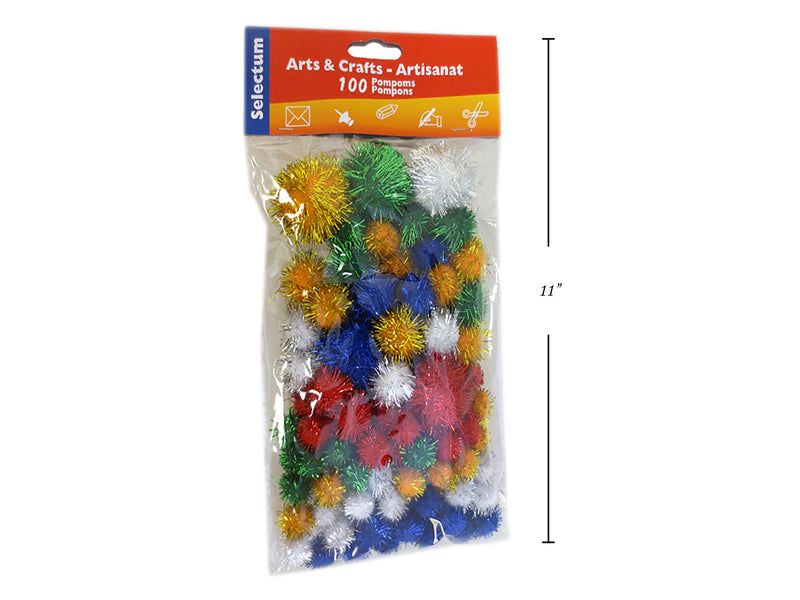 100 Glitter-Pompoms ClrSize Assorted  BagHeaderc Card