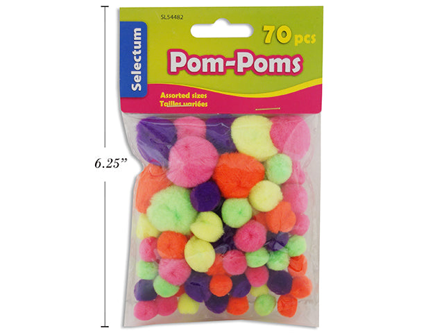 BRITES" POM POMS ASST SIZES/COLORS 70/BAG 1/4" + 0.5" + 1" SIZES"