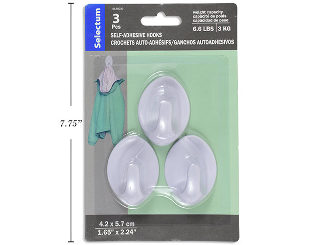 Self-Adhesive Hooks 42X57Mm 3Pc Weight Cap:3 Kg (6.6Lbs.)