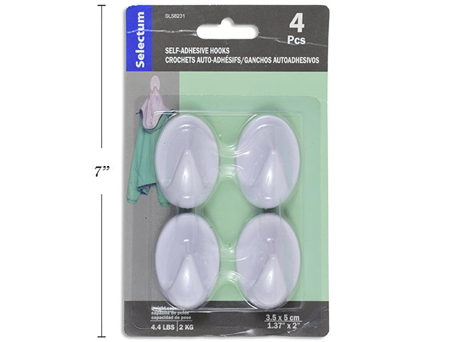 Self-Adhesive Hooks 35X50Mm 4Pc Weight Cap:2 Kg (4.4Lbs )