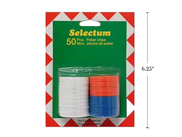 POKER CHIPS ASST COLORS 50/PKG