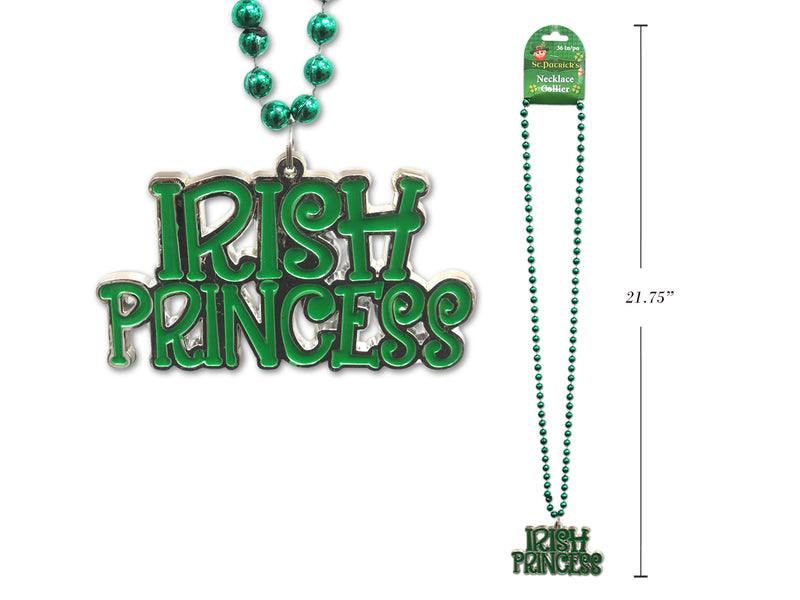 36In St. Patricks Day "Irish Princess" Beaded Necklace. Wrap Card W-Polybag